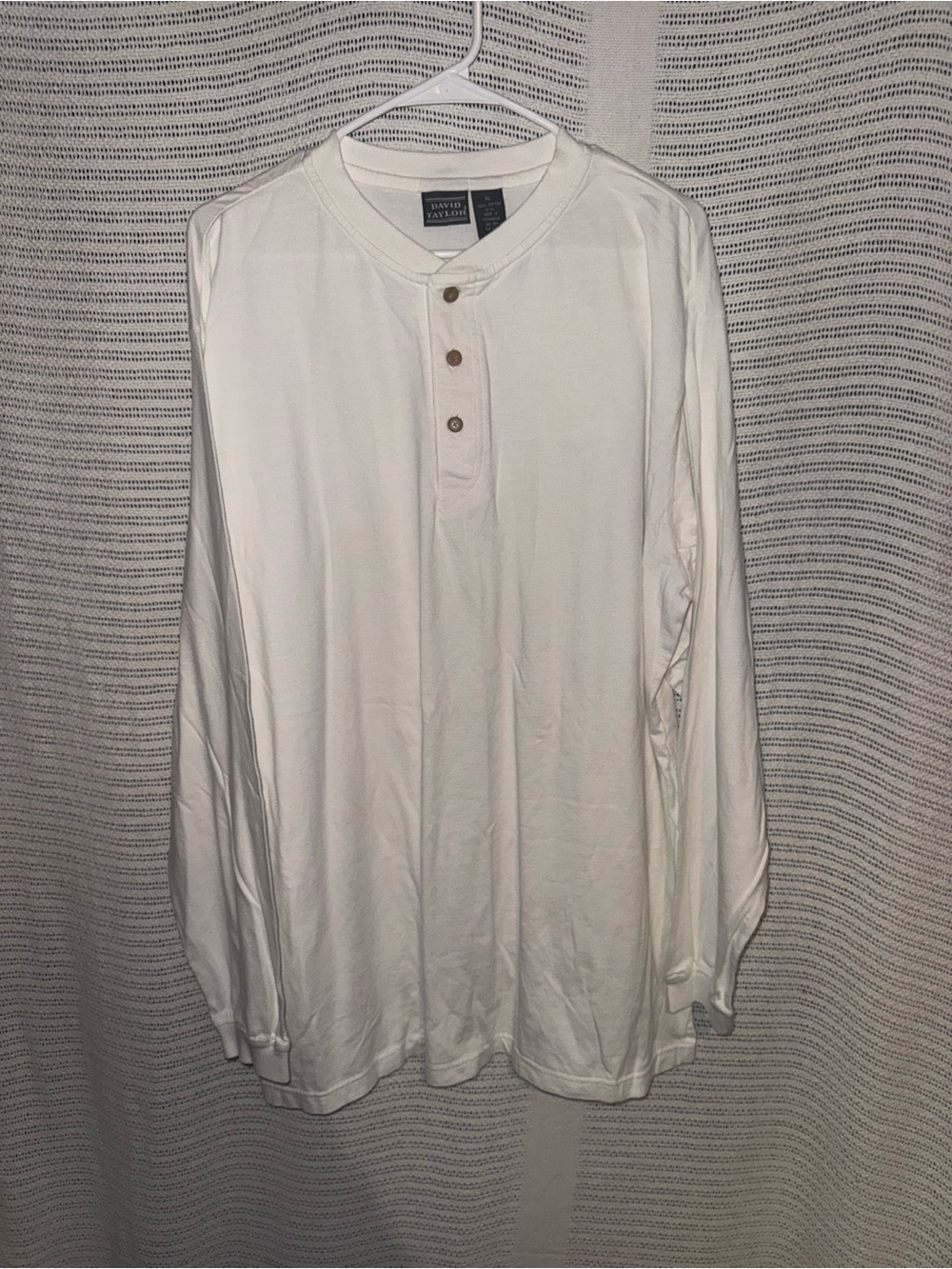 David Taylor White Long-Sleeve Henley Shirt